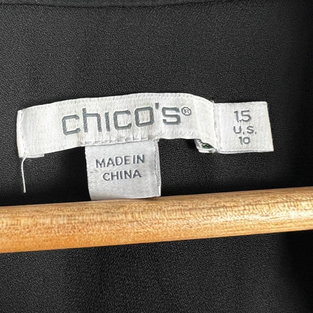 Chico's‎ Womens M Dark Academia Corporate Office Siren Rhinestone Collar Top - Picture 8 of 12